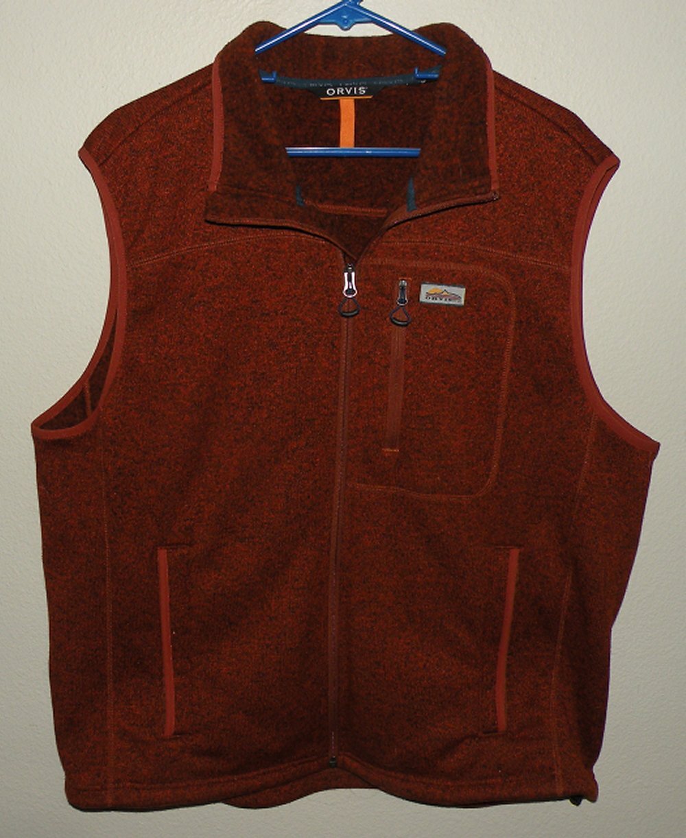 Orvis Men’s XL Fleece Full Zip Vest Rust Zip Pockets